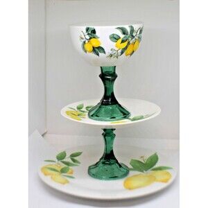 Lemon Plates/Bowl 3-Tier Serving Stand Dessert Tray Lemon Print Handmade